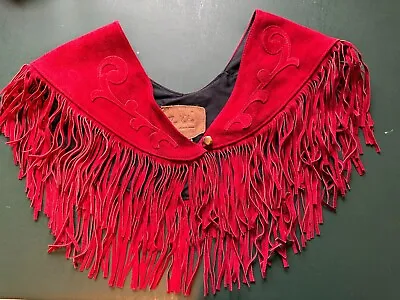 Red Leather Fringe Shawl Vintage Bovine Leather (BEN KALTON) • $79.99