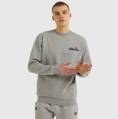 £22.99 • Buy Ellesse Mens Sweatshirt Fierro Crew Neck Logo Branded Cotton Jumper In Grey Marl