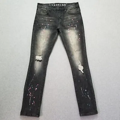 Kilogram Womens Jeans 32 Gray Denim Mid Rise Distressed Spray Paint • £28.88