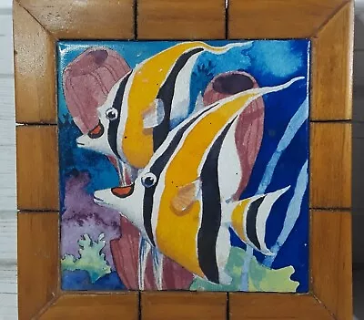 2x Moorish Idol Fish Colorful Sea Themed Tile And Wood Trivets 6  X 6  • $19.50