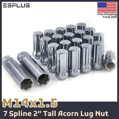 24x Chrome M14x1.5 2  7 Spline Lug Nut+Key Fit Ford 2015-24 Expedition/F150/Lobo • $26.49