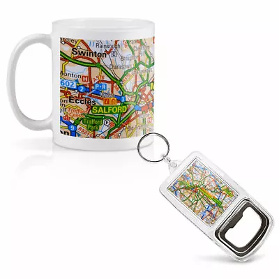 Mug & Bottle Opener-Keyring-set - Manchester England City Travel UK GB Map   #45 • £9.99