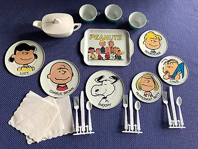 NIB 1969 Peanuts Snoopy Tea Set Metal Plates Cups Tray Teapot Orig Box Chein • $322