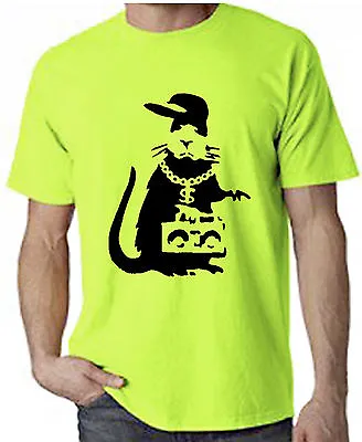 BANKSY GANGSTER RAT NEON T-SHIRT - Choice Of Colours - Sizes S-XXL FREE P&P • £12.95
