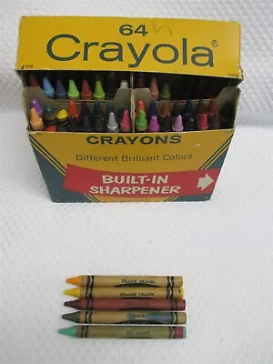 VINTAGE CRAYOLA No. 64 CRAYONS BOX WITH BUILT IN SHARPNER RETIRED COLORS 1960's • $17.99