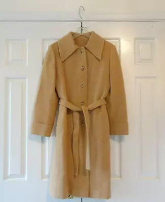 Vintage 100% Camel Hair Belted Coat Tan Lined Size Small Classic • $39.99