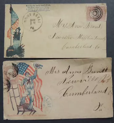 2 CIVIL WAR PATRIOTIC COVERS W POSTMARKS - PORT ROYAL & CHAMBERSBURG PA. • $43