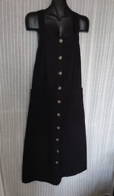 £11.99 • Buy Warehouse Black Linen Mix Button Front Pinafore Dress ~ 12