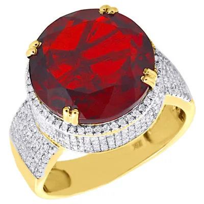 10k Yellow Gold Mens Diamond Royal Red Gemstone Fashion Pinky Ring Pave 1 Ct. • $1095