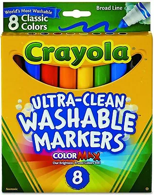 CRAYOLA Colouring Broad Line Markers Washable Felt Tip Pens Markers  Pack Of 8   • £12.97