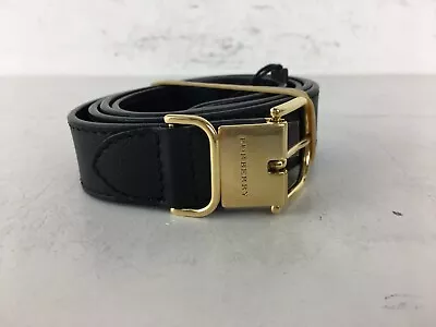 £10.50 • Buy Women's Burberry Black Leather Belt 36/90 Gold Buckle Designer Logo Used F2