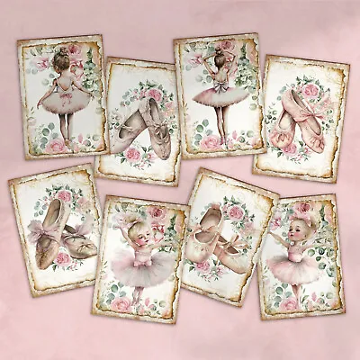 Floral Ballerina Card Toppers Tags Scrapbooking Journal Supplies Ballet Slippers • £2.80