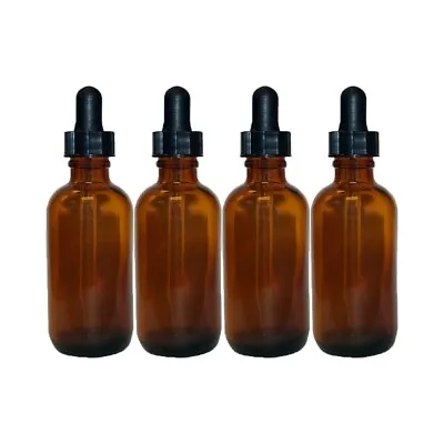 2oz Amber Glass Bottles For Essential Oils With Glass Eye Dropper - Pack Of 4 • $6.99