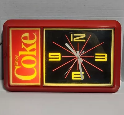 VINTAGE 1985 Coca-Cola  Enjoy Coke  Light Wall Clock Sign - 21  X 13  - Working • $69.99