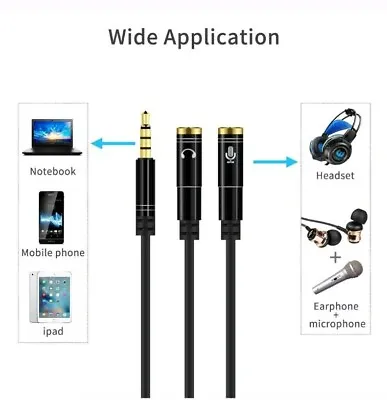 £4.99 • Buy 2 X 3.5mm Headphone Microphone  Splitter Cable 4 Pole Mic Adapter Xbox Adaptor