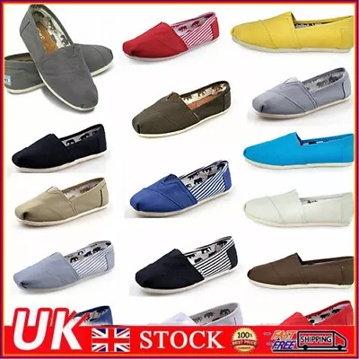 TOM Unisex Shoes Slip-on Casual Flats Solid Canvas Leisure Loafer Shoes UK 3-10@ • £12.99