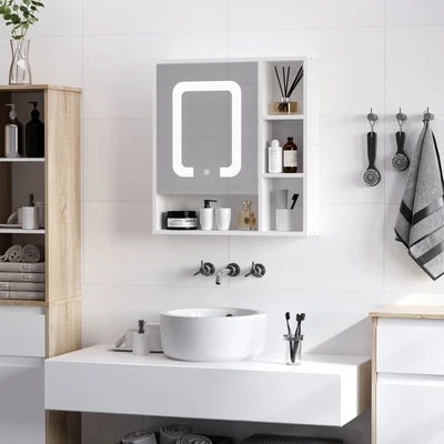 £49.99 • Buy LED Illuminated Mirror Cabinet Wall-mounted Bathroom Organizer W/ 4 Open Shelf