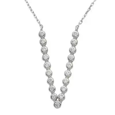 $33.68 • Buy Bubble V- Shape Necklace With Lab Created Diamonds 925 Sterling Silver 