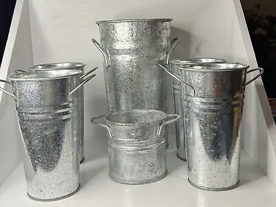 Galvanized Metal Tin Buckets Lot Of 6 Various Sizes For Use And Decor • $15