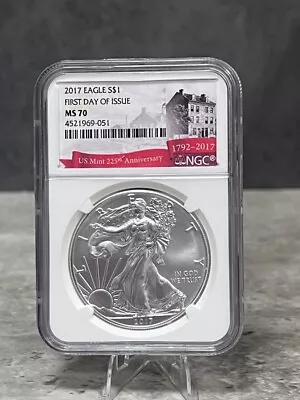 2017 Ngc Ms70 Fdoi Silver Eagle 225th Anniversary Us Mint Red Banner Label S$1 • $55