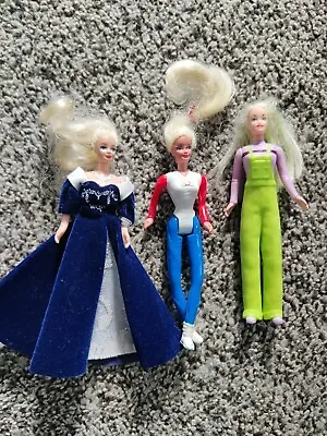 3 Barbies Mattel 4” Mini Dolls Ballroom Gown Olympian & Coveralls 1990s • $14.99