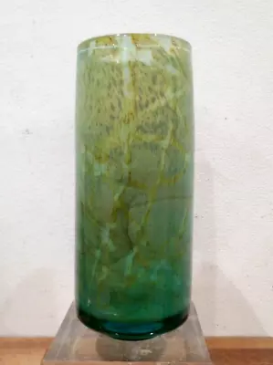 Early Mcm Vintage Mdina Studio Green  Glass Large Cylinder  Vase • £25