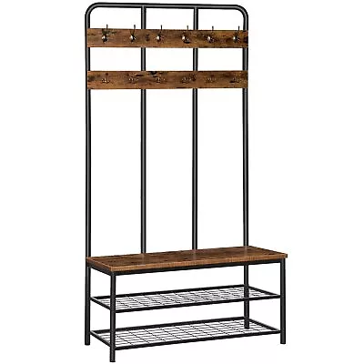 Hall Tree With Bench Entryway Bench With Coat Rack Mud Room Bench With 12 D... • $131.68