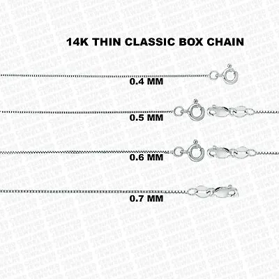 $74.99 • Buy 14k Solid White Gold Box Chain Necklace, 16  18  20  24  Inch, 0.4mm 0.5mm 0.6mm