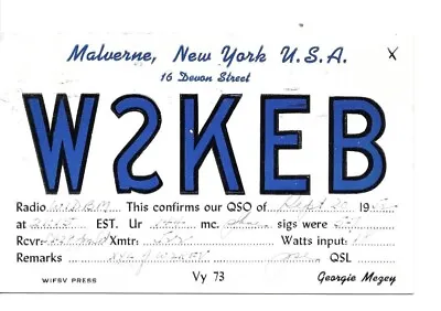 QSL 1952 Malverne   New York   Radio Card • $5.52