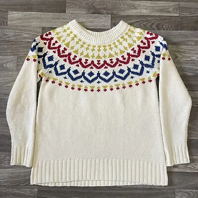 Vintage J Crew Wool Knit Sweater Women’s Medium Fair Isle Round Neck 90s • $30