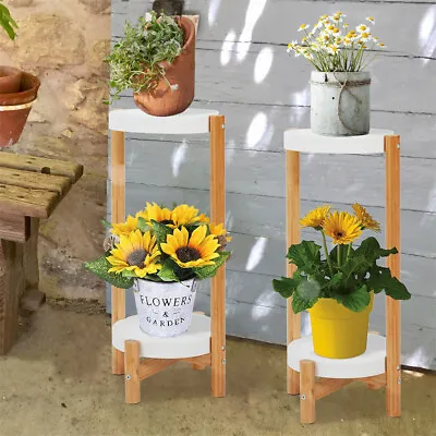 £24.92 • Buy 2Pcs Wooden Plant Flower Pot Stand Small Round Garden Plant Table Indoor Outdoor