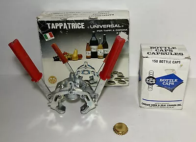 Vintage Tappatrice Universal Bottle Capper Made In Italy & 150 CCS Bottle Caps • $28.99