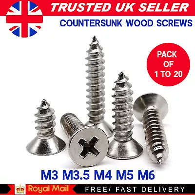 M3 M3.5 M4 M5 M6 Fully Threaded Phillips Countersunk Wood Stainless Steel Screws • £0.99