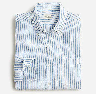 NWT $98 J Crew 100% Linen Baird McNutt Blue & White Striped Slim Fit Shirt • $69.99