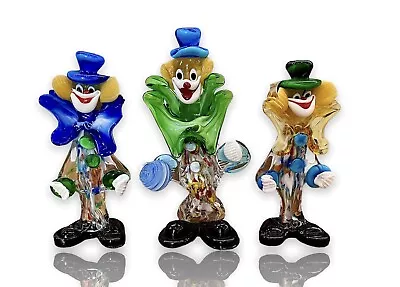 3x Murano Italian Glass Clown 🤡 Colourful Figurine Sculpture 1960 / 70s Art 10” • £50