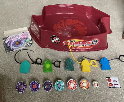 Beyblade Lot ~ Metal Fusion Max Stampede Stadium With Several Fun Bey Blades • $37.99