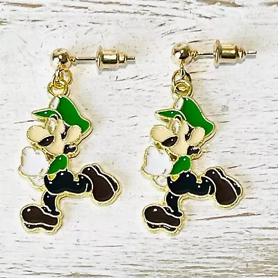 SUPER MARIO BROS Luigi Inspired Handmade Dangle Earrings Hypoallergenic Posts • $5.95