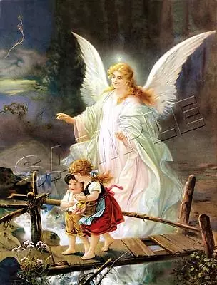 GUARDIAN ANGEL CHILDREN BRIDGE *CANVAS* VINTAGE ERA Art PRINT - LARGE 13  X 19  • $49.80