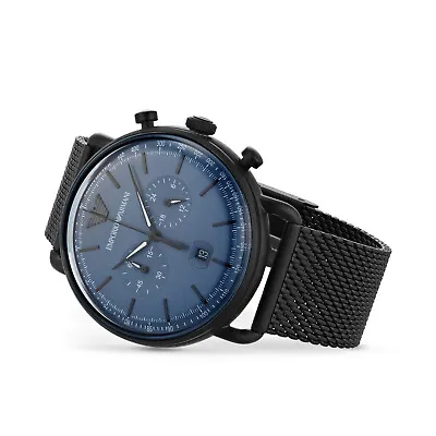 NEW Genuine EMPORIO ARMANI Aviator Chrono 43mm Black Steel Men's Watch AR11201 • £149.41