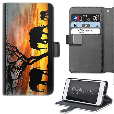$36.30 • Buy Three Elephant Silhouette Sunset PU Leather Wallet Phone Case;Flip Case