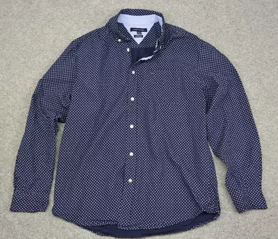 Tommy Hilfiger Long Sleeve Button Up Shirt Mens Large Polka Dot Navy Blue • $15