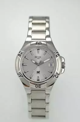 Relic Wet Watch Mens Stainless Steel Silver Date 50m Water Res Batt White Quartz • $34.94