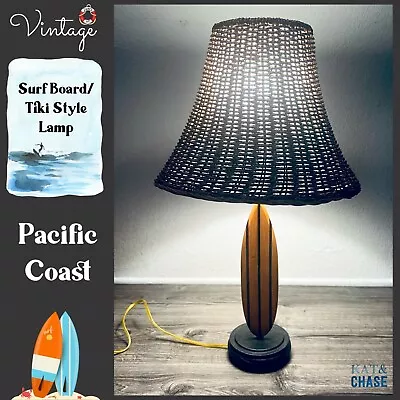 2003 Vintage Surfboard Table Lamp - Bamboo Shade Pacific Coast Lighting Metal • $99.95