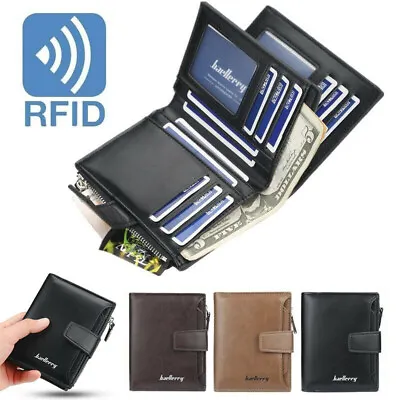 $16.86 • Buy Mens Leather Wallet RFID Blocking Purse Credit Card Holder Coin Zipper Anti Scan