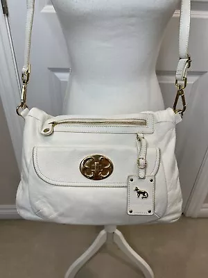 $38.25 • Buy EMMA FOX Large White Leather Satchel  Fold Over Crossbody Messenger Handbag