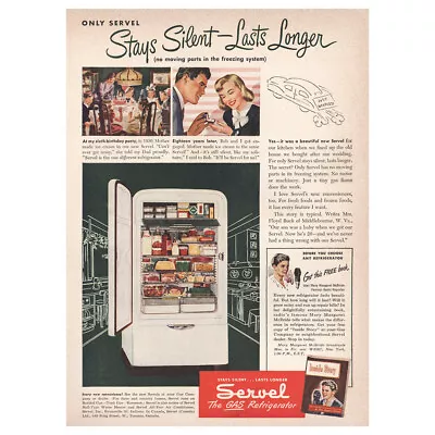 1949 Servel Gas Refrigerator: Stays Silent Lasts Longer Vintage Print Ad • $7.50