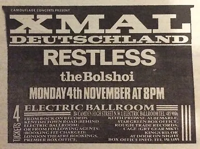 Xmal Deutschland - Vintage Gig Advert - Electric Ballroom - 4/11/1985 • £1.99