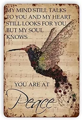 Hummingbird Metal Tin Sign You Are At Peace Retro Vintage Bird Wall Decor Hom... • $17.32