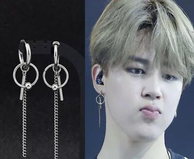 Kpop Idol BTS Jimin Surgical Steel Circle Ball Drop Earring Ear Clip • £16.20