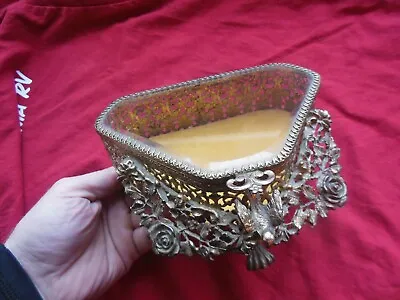 Vintage Antique Gold Ormolu Filigree Jewelry Casket Trinket Box Dove Bird Chest • $59.95